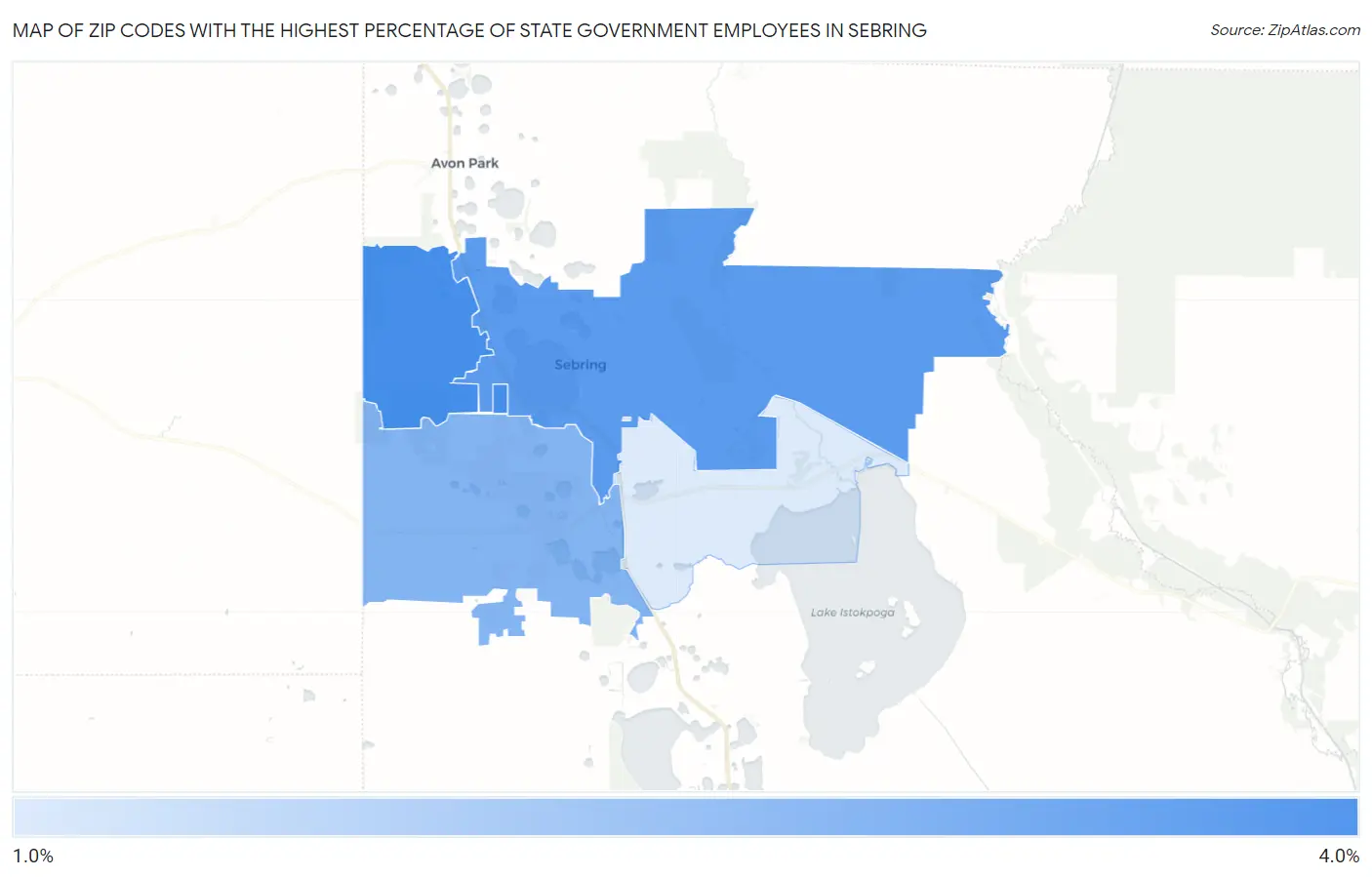 Zip Codes with the Highest Percentage of State Government Employees in Sebring Map