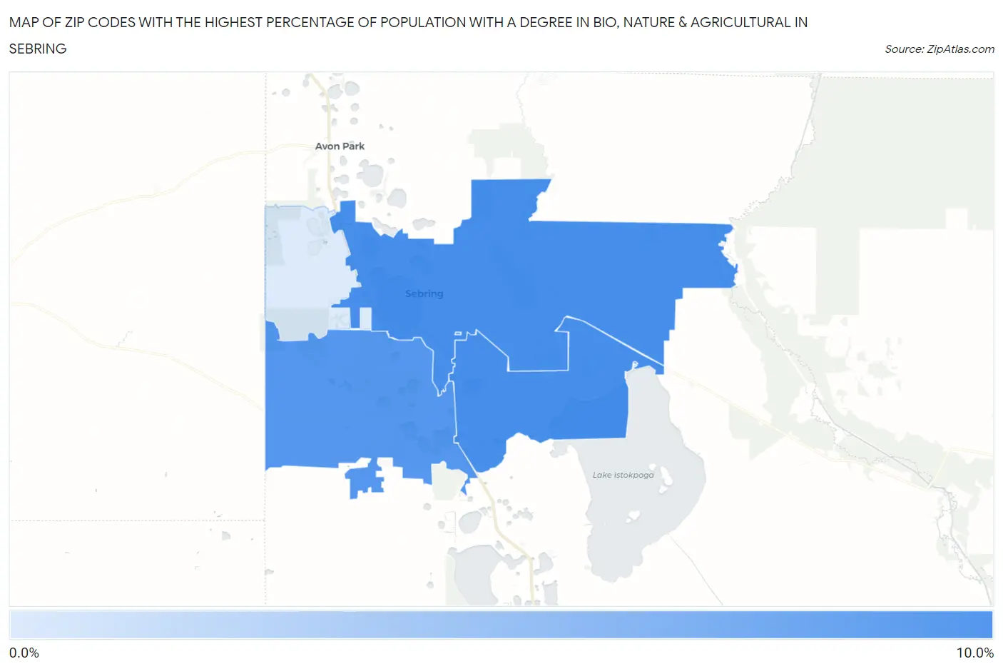 Zip Codes with the Highest Percentage of Population with a Degree in Bio, Nature & Agricultural in Sebring Map