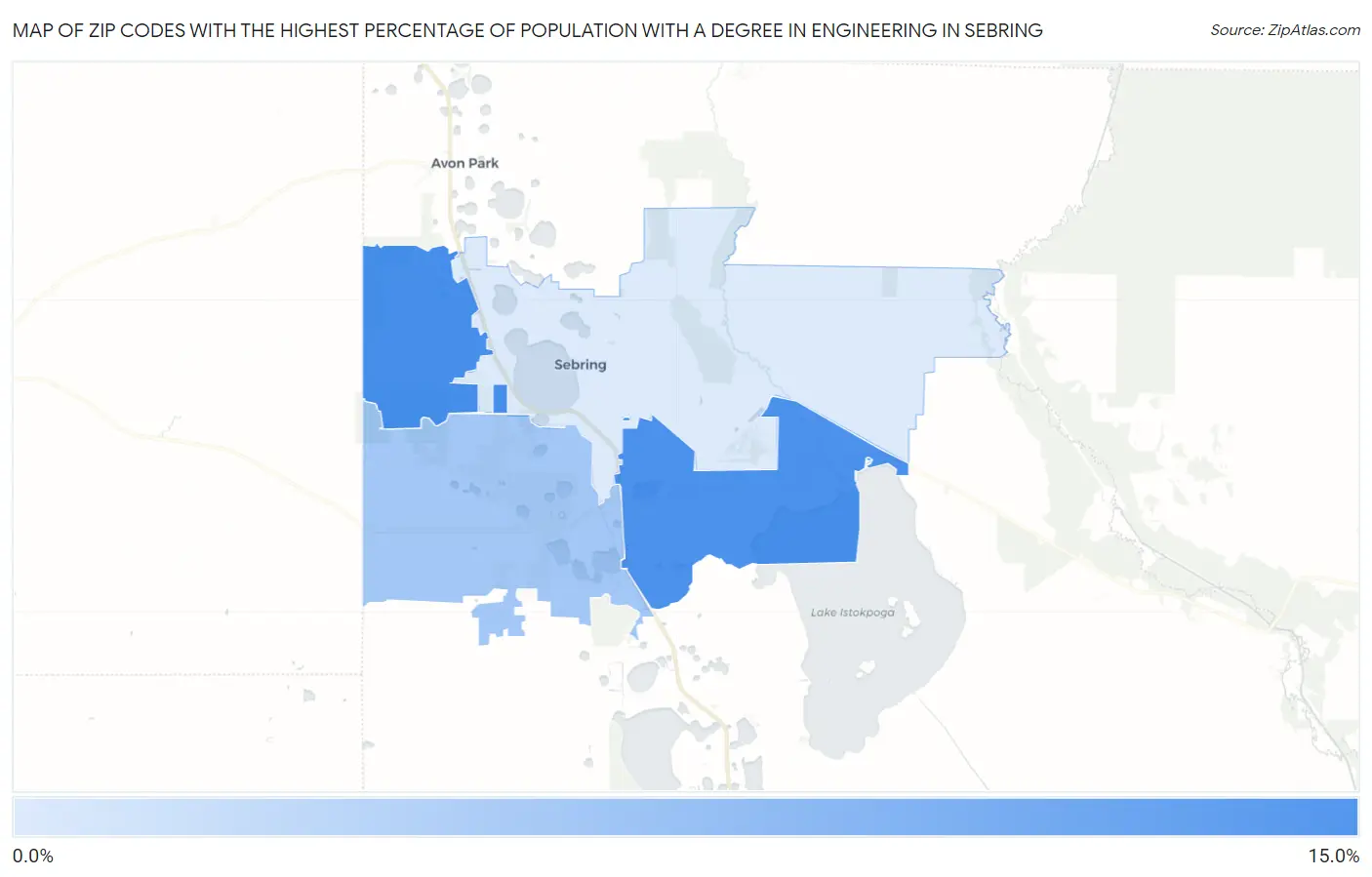 Zip Codes with the Highest Percentage of Population with a Degree in Engineering in Sebring Map