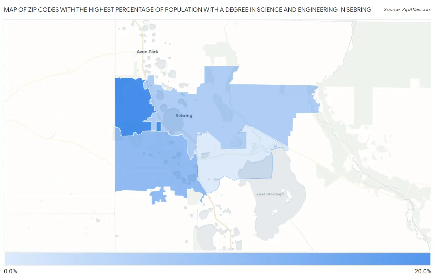 Zip Codes with the Highest Percentage of Population with a Degree in Science and Engineering in Sebring Map