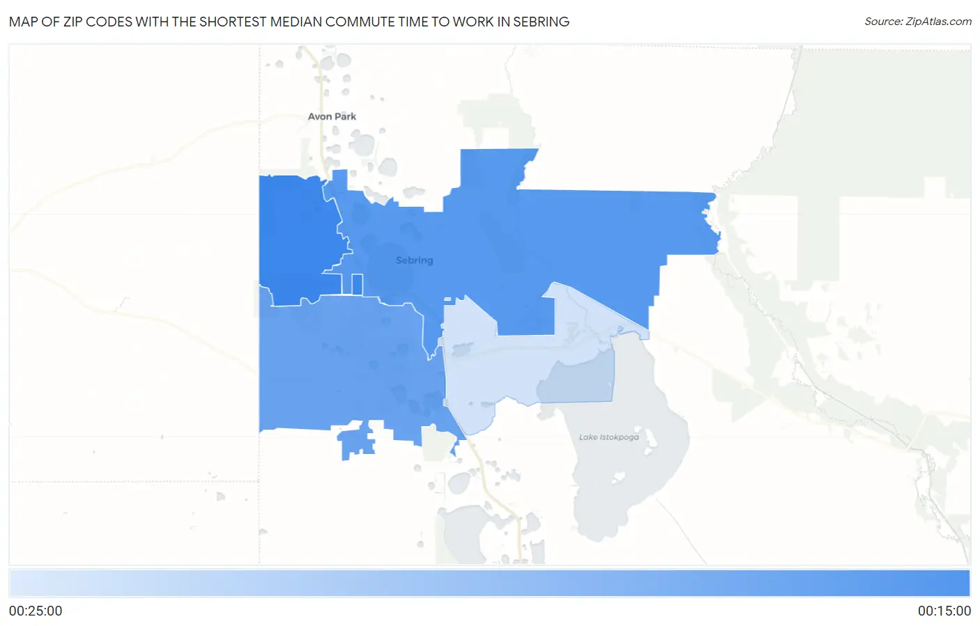 Zip Codes with the Shortest Median Commute Time to Work in Sebring Map