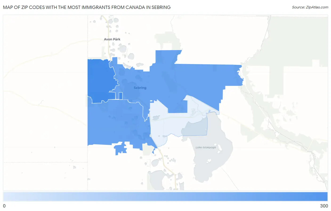 Zip Codes with the Most Immigrants from Canada in Sebring Map