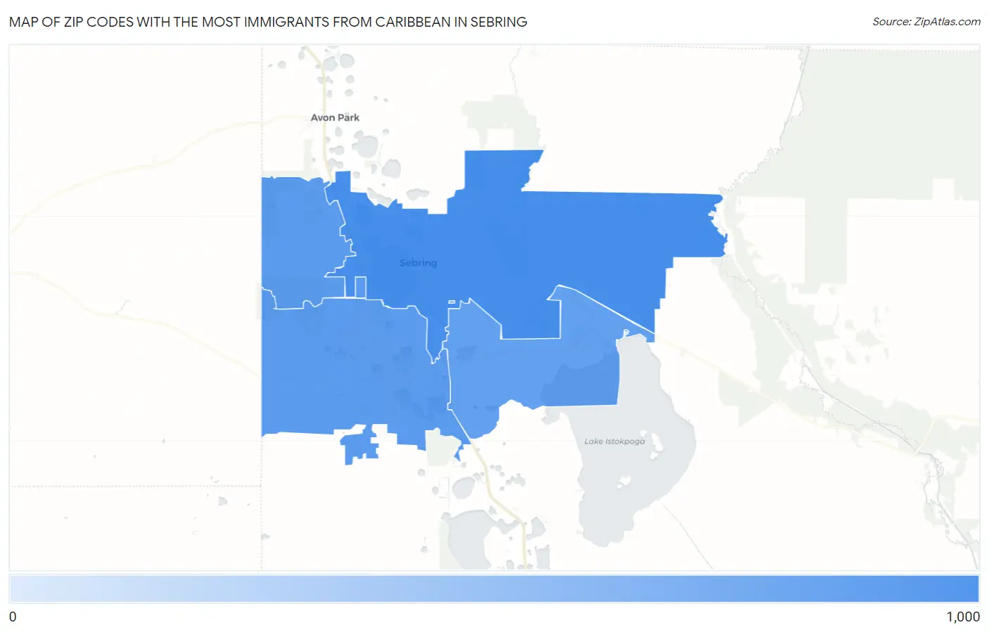 Zip Codes with the Most Immigrants from Caribbean in Sebring Map