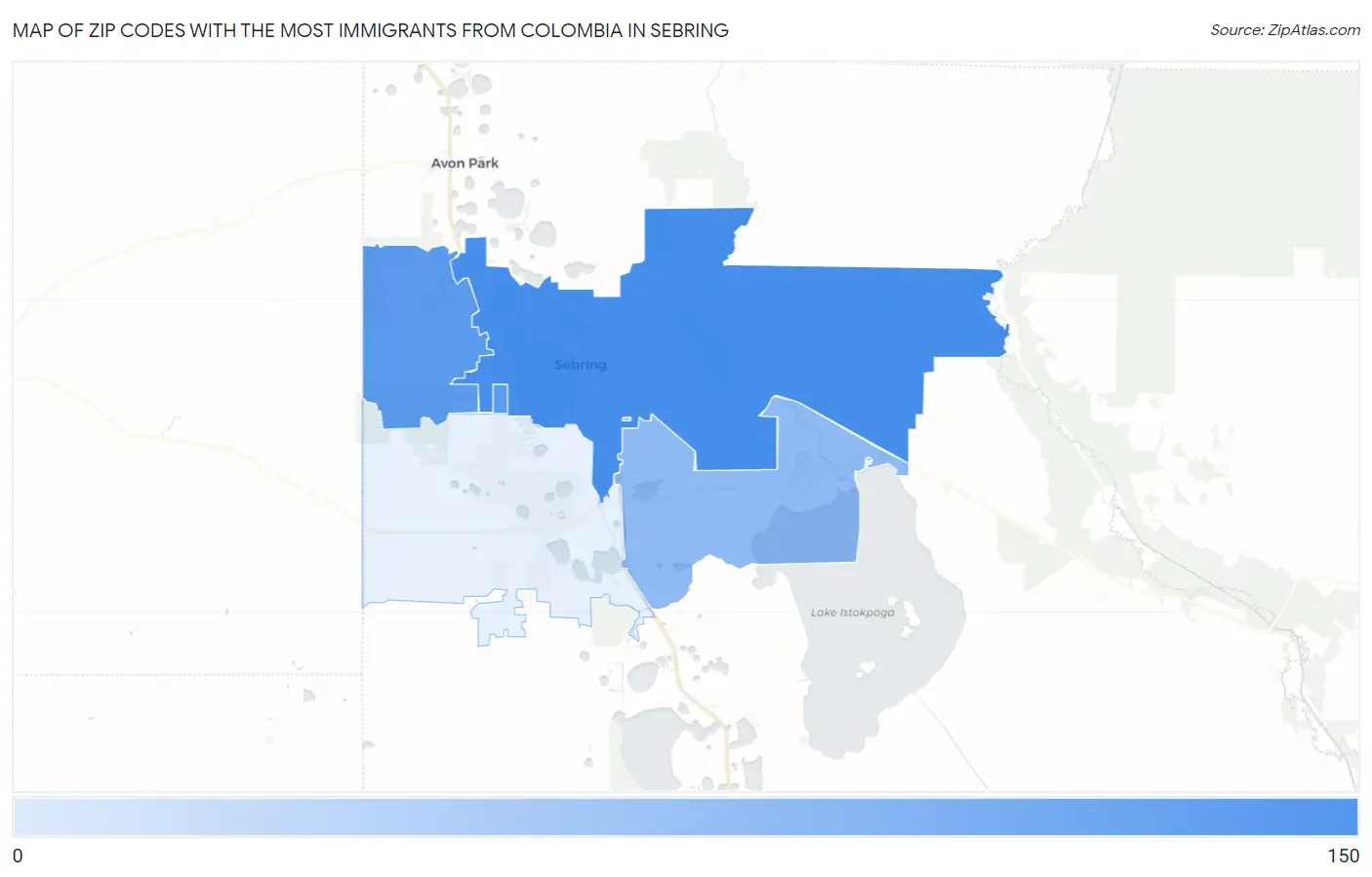 Zip Codes with the Most Immigrants from Colombia in Sebring Map