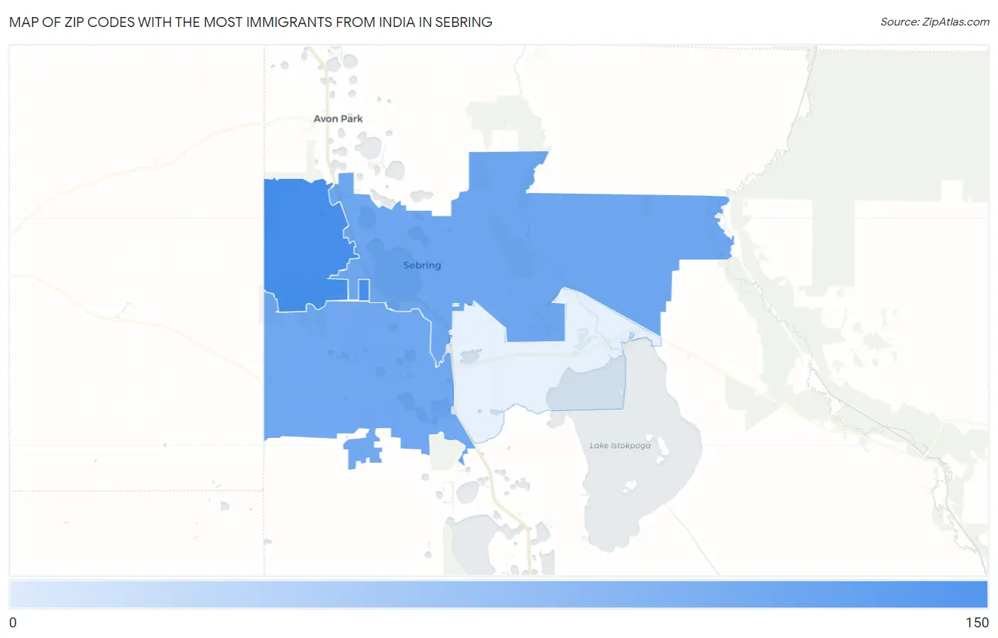 Zip Codes with the Most Immigrants from India in Sebring Map