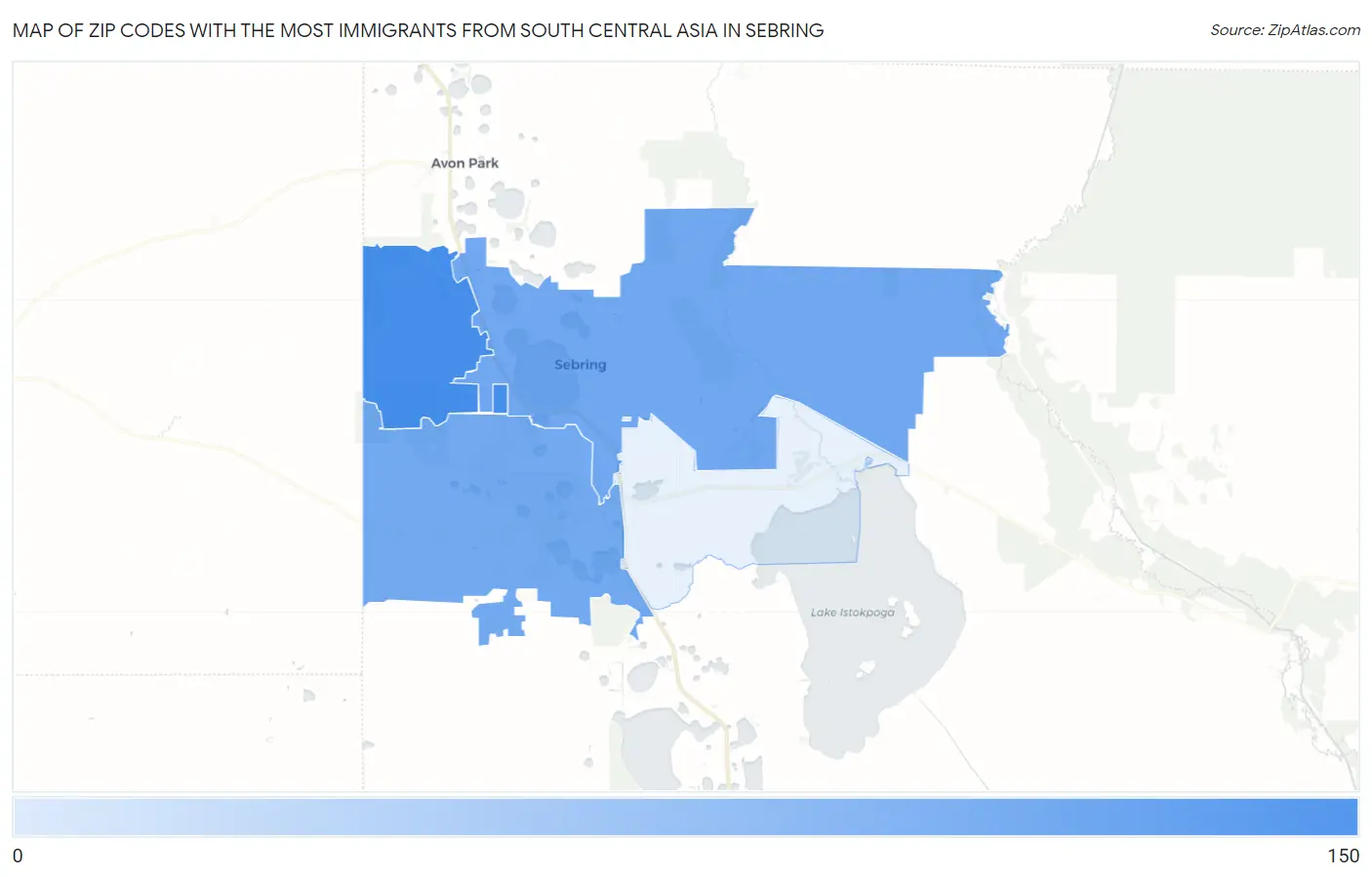 Zip Codes with the Most Immigrants from South Central Asia in Sebring Map