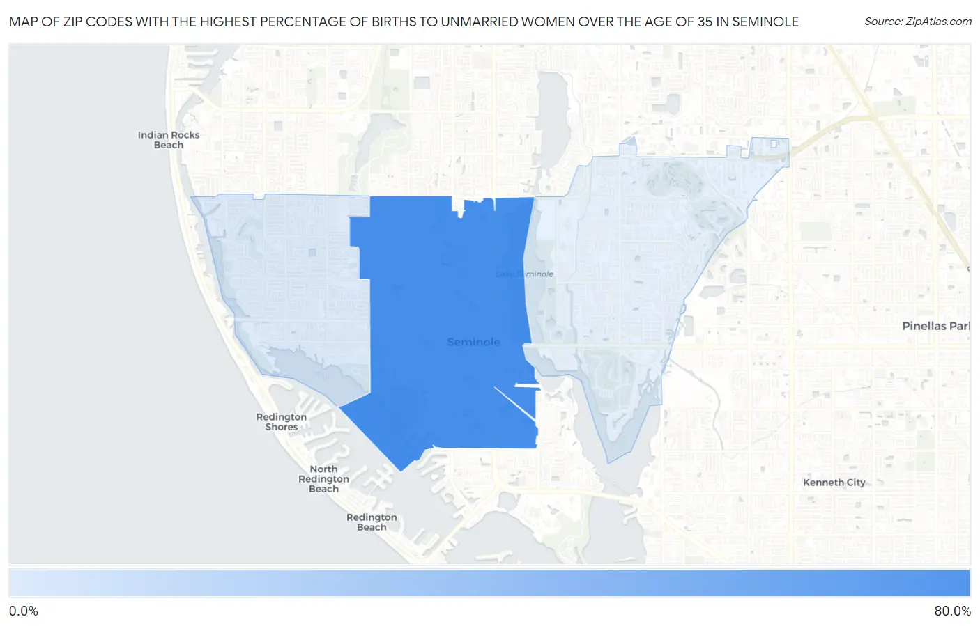 Zip Codes with the Highest Percentage of Births to Unmarried Women over the Age of 35 in Seminole Map