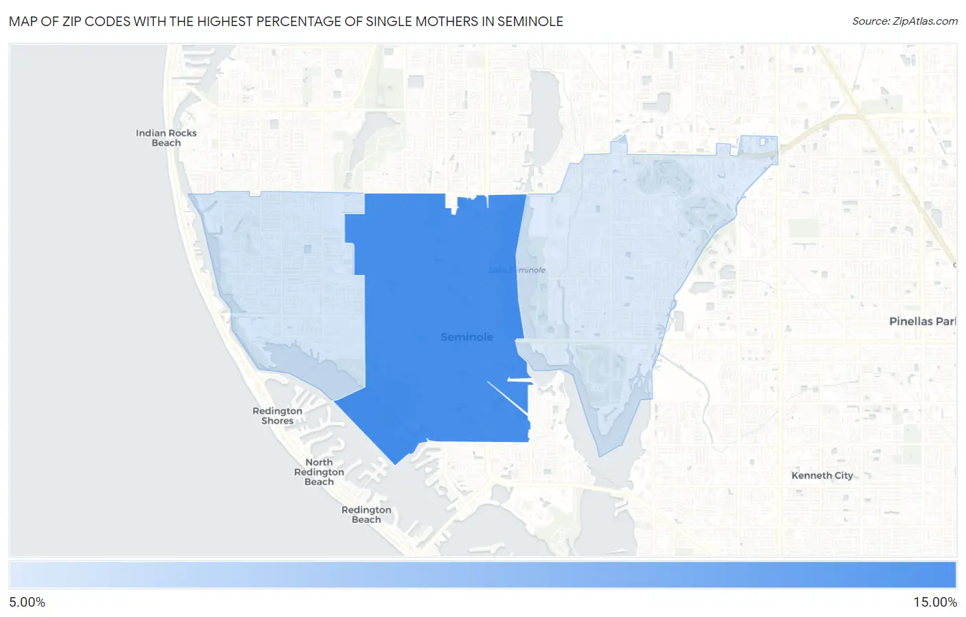 Zip Codes with the Highest Percentage of Single Mothers in Seminole Map