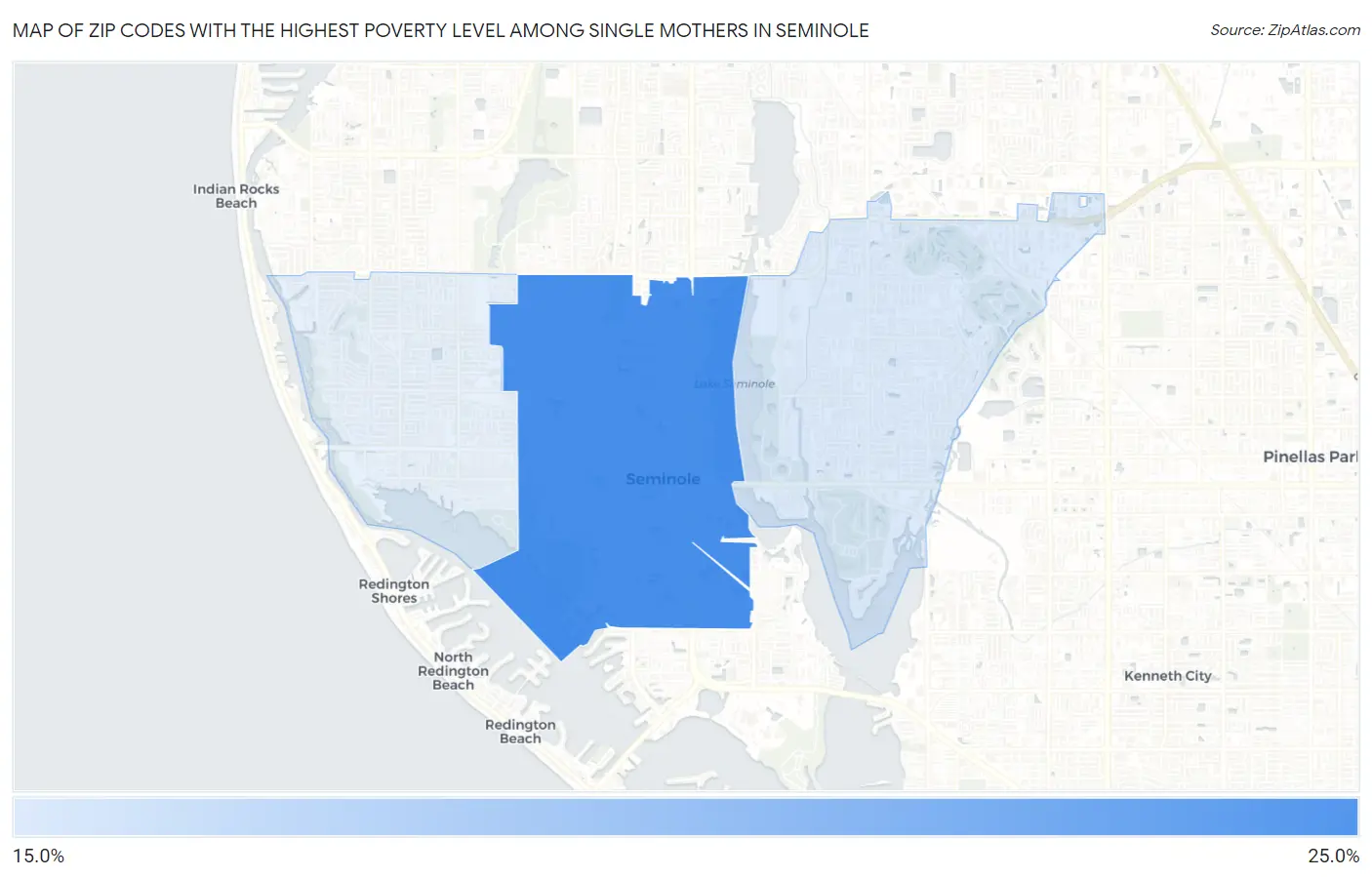 Zip Codes with the Highest Poverty Level Among Single Mothers in Seminole Map