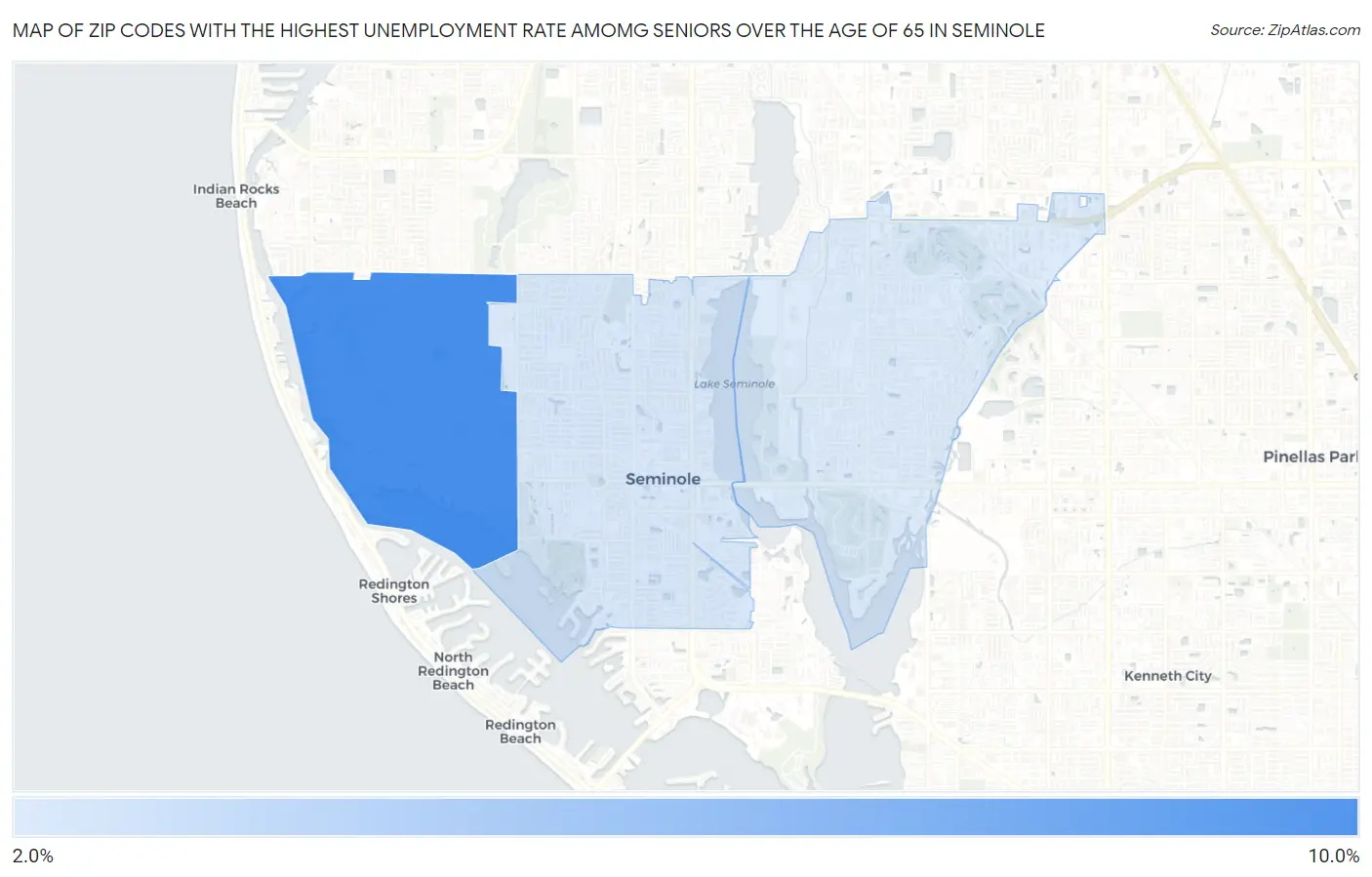 Zip Codes with the Highest Unemployment Rate Amomg Seniors Over the Age of 65 in Seminole Map