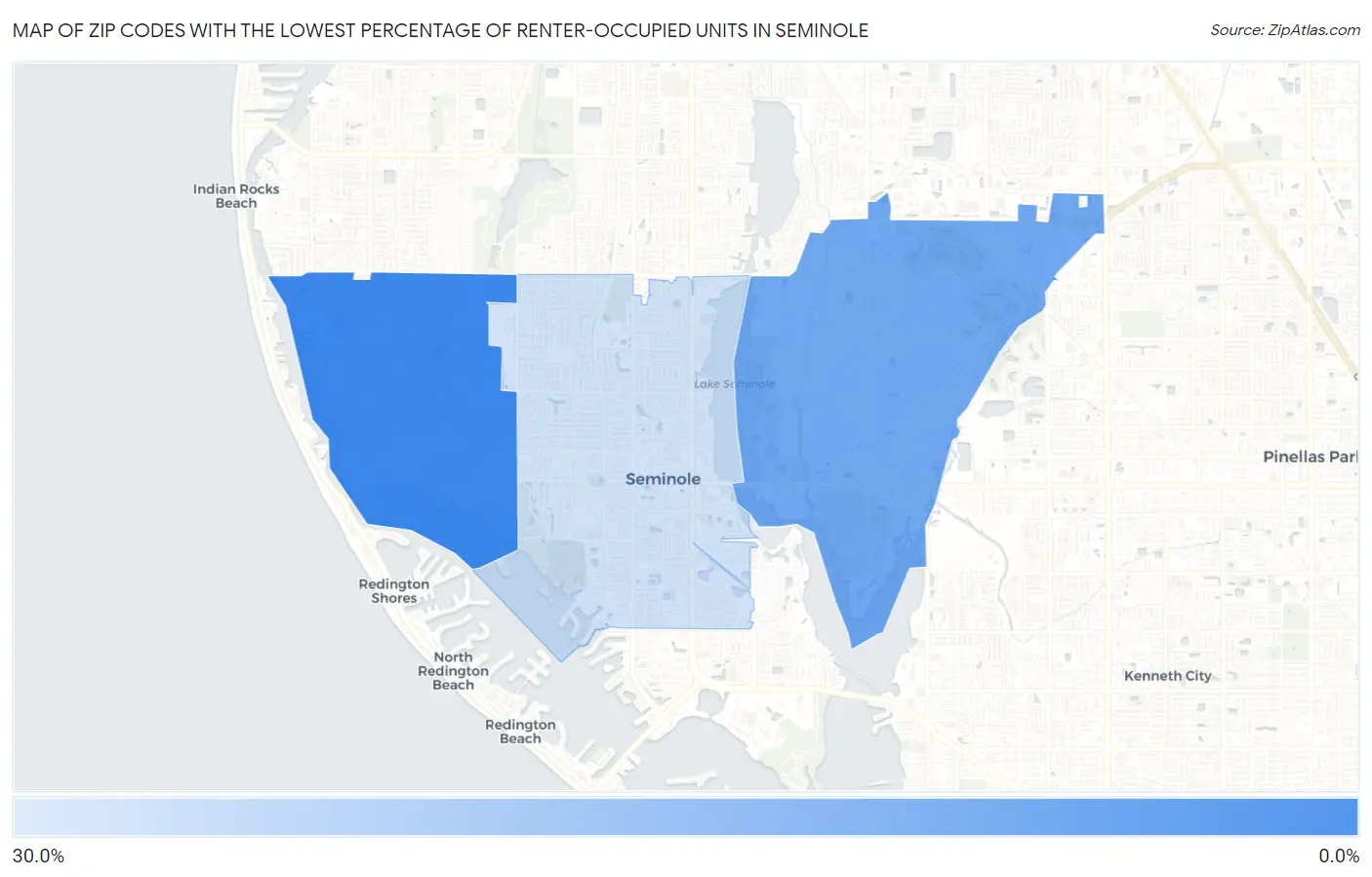 Zip Codes with the Lowest Percentage of Renter-Occupied Units in Seminole Map