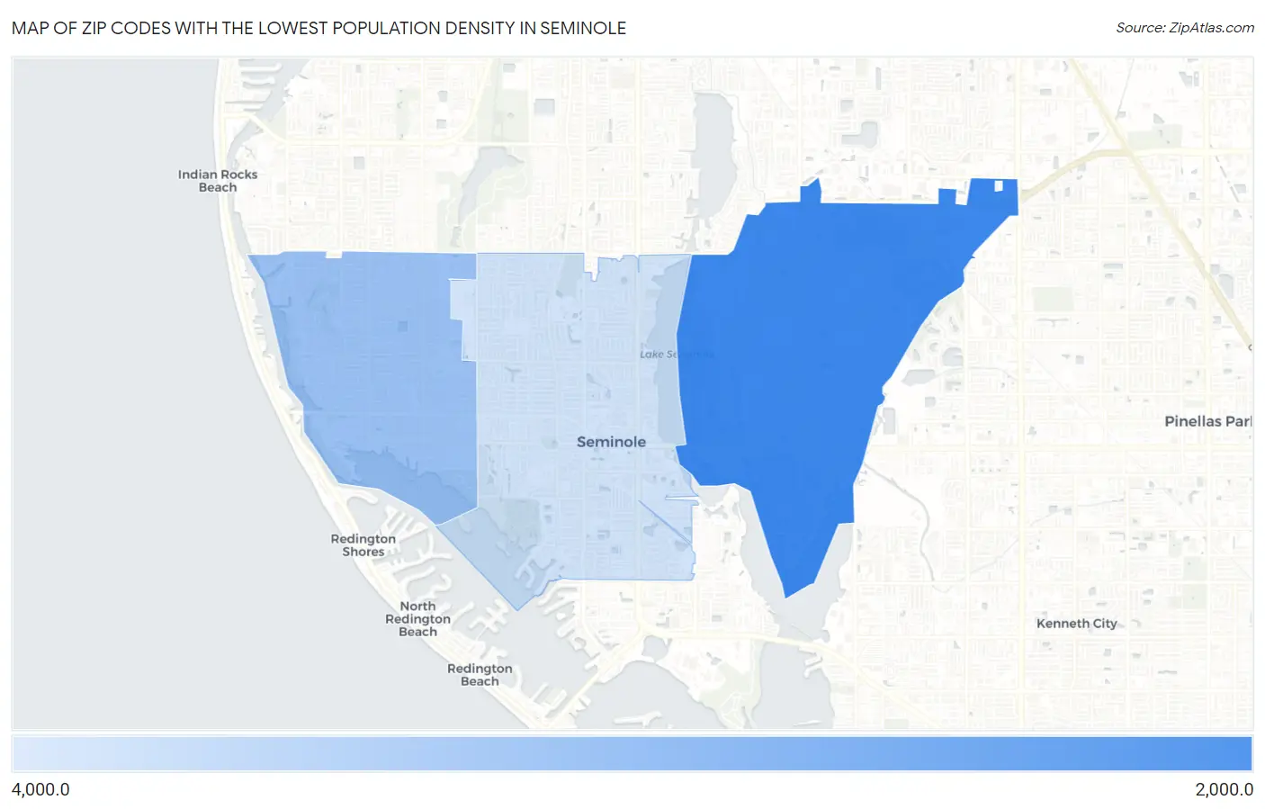 Zip Codes with the Lowest Population Density in Seminole Map