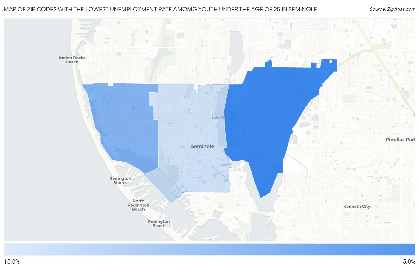 Zip Codes with the Lowest Unemployment Rate Amomg Youth Under the Age of 25 in Seminole Map