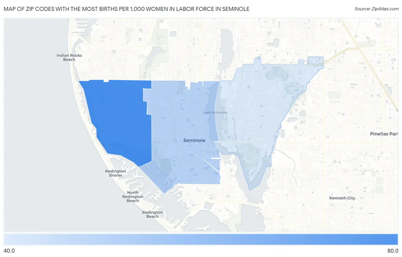 Zip Codes with the Most Births per 1,000 Women in Labor Force in Seminole Map