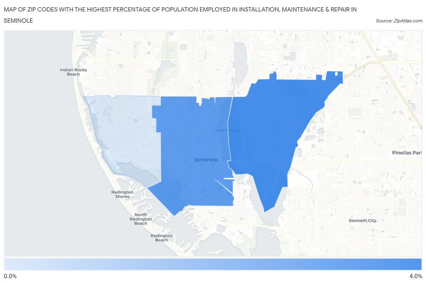 Zip Codes with the Highest Percentage of Population Employed in Installation, Maintenance & Repair in Seminole Map