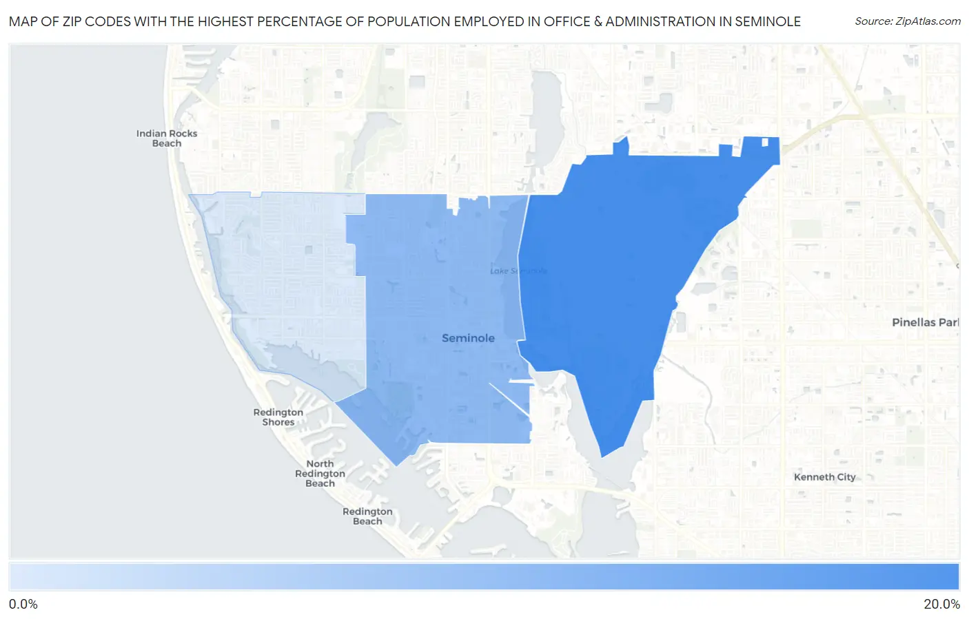 Zip Codes with the Highest Percentage of Population Employed in Office & Administration in Seminole Map