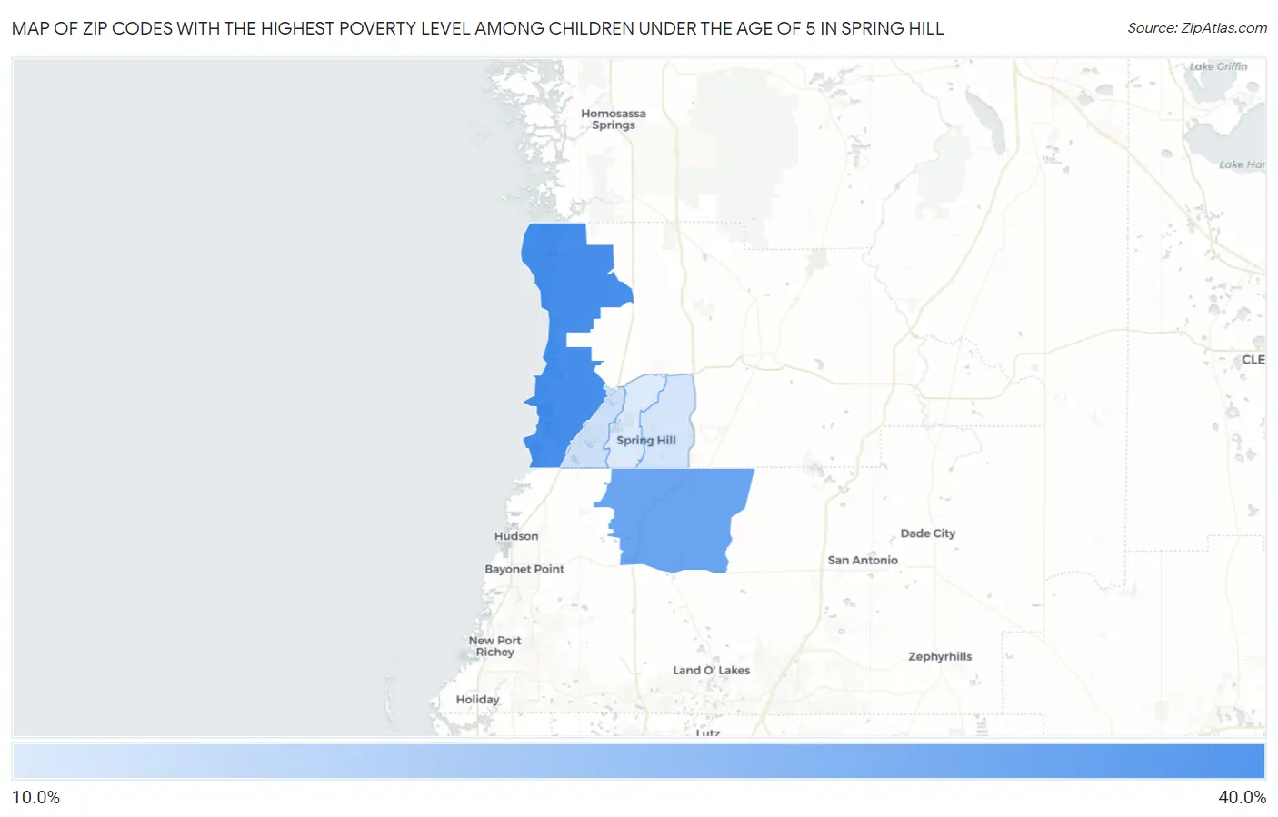 Zip Codes with the Highest Poverty Level Among Children Under the Age of 5 in Spring Hill Map