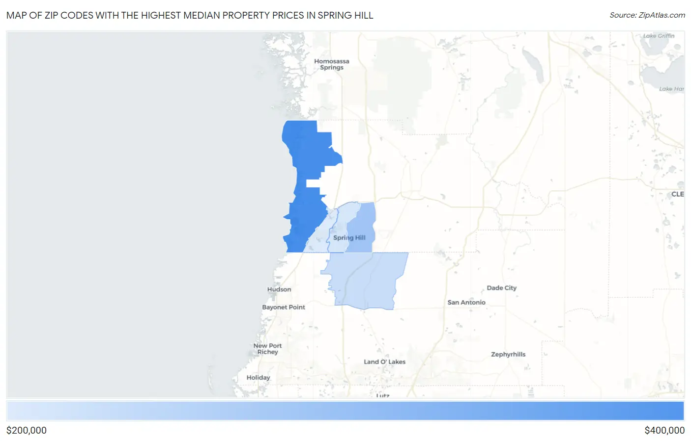 Zip Codes with the Highest Median Property Prices in Spring Hill Map