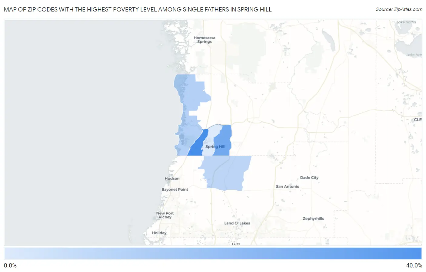 Zip Codes with the Highest Poverty Level Among Single Fathers in Spring Hill Map