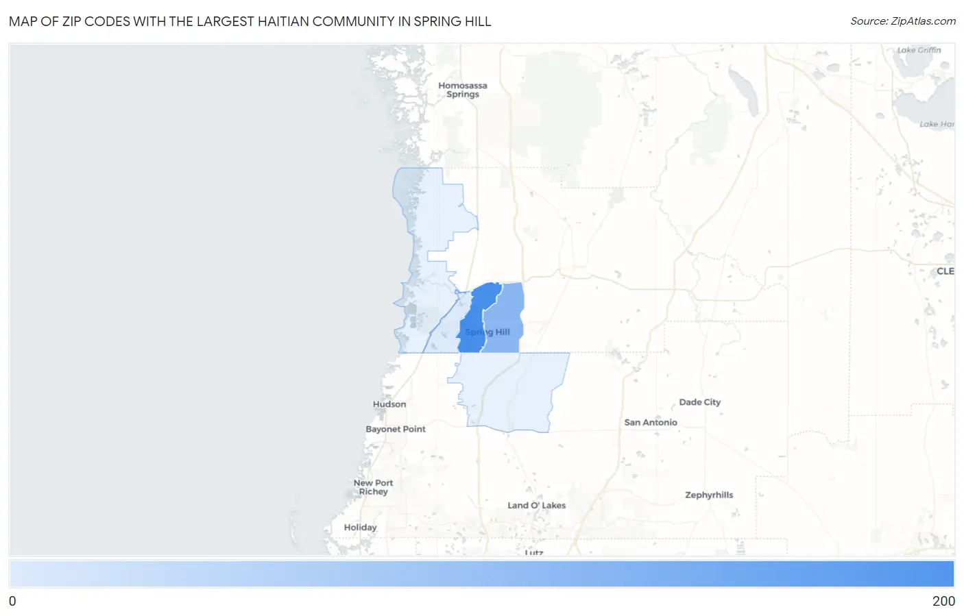 Zip Codes with the Largest Haitian Community in Spring Hill Map