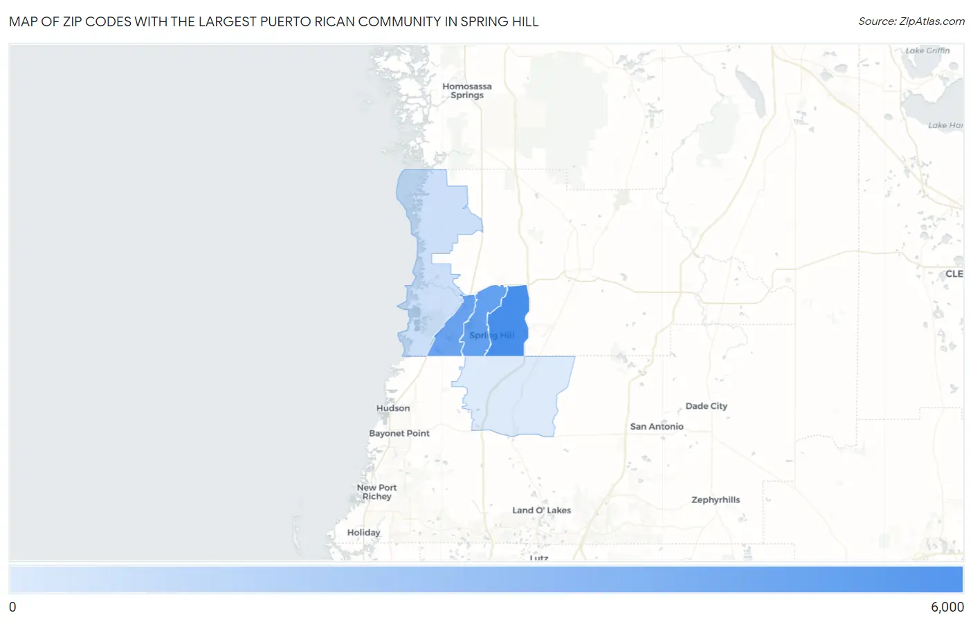 Zip Codes with the Largest Puerto Rican Community in Spring Hill Map