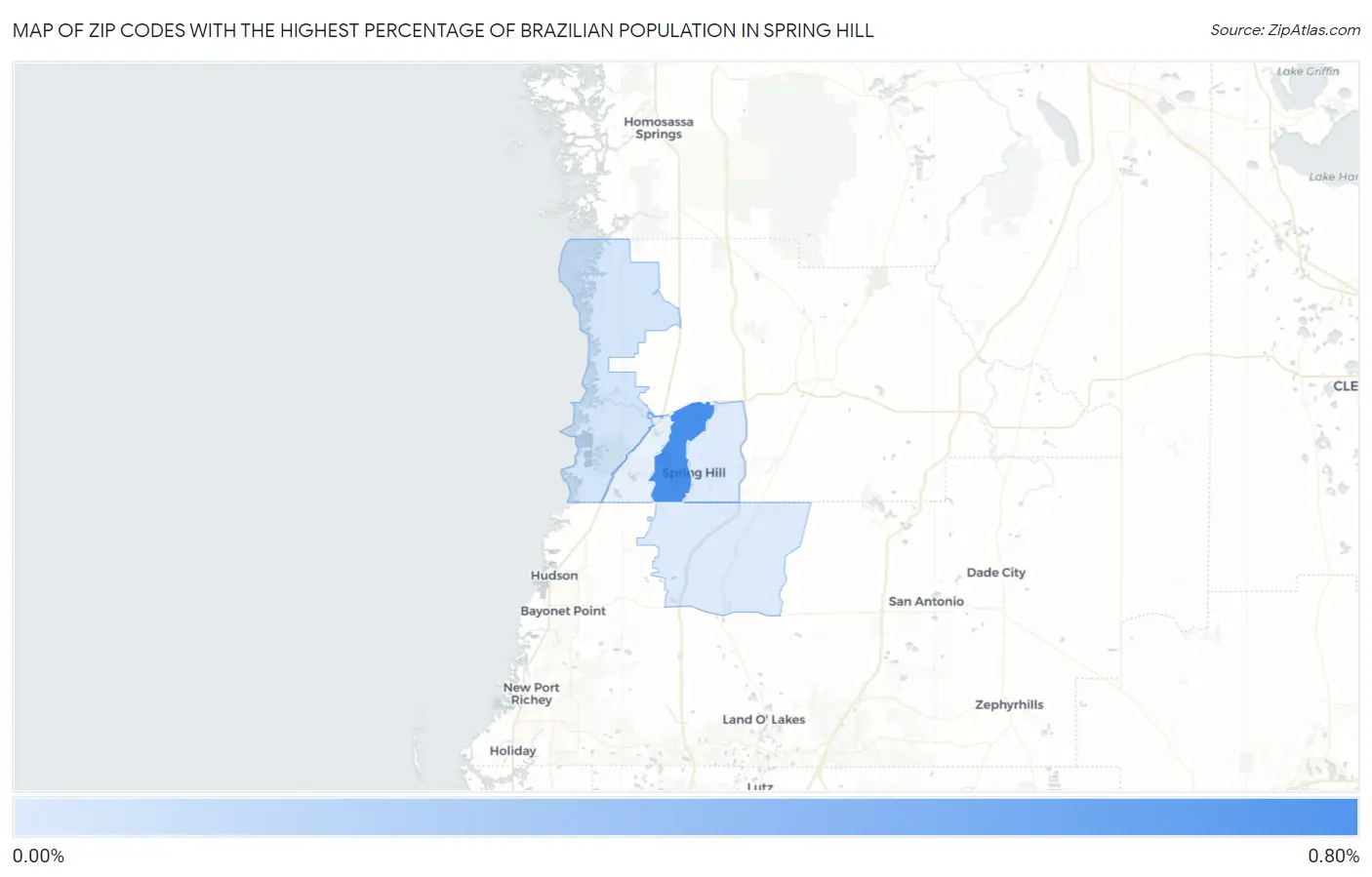Zip Codes with the Highest Percentage of Brazilian Population in Spring Hill Map