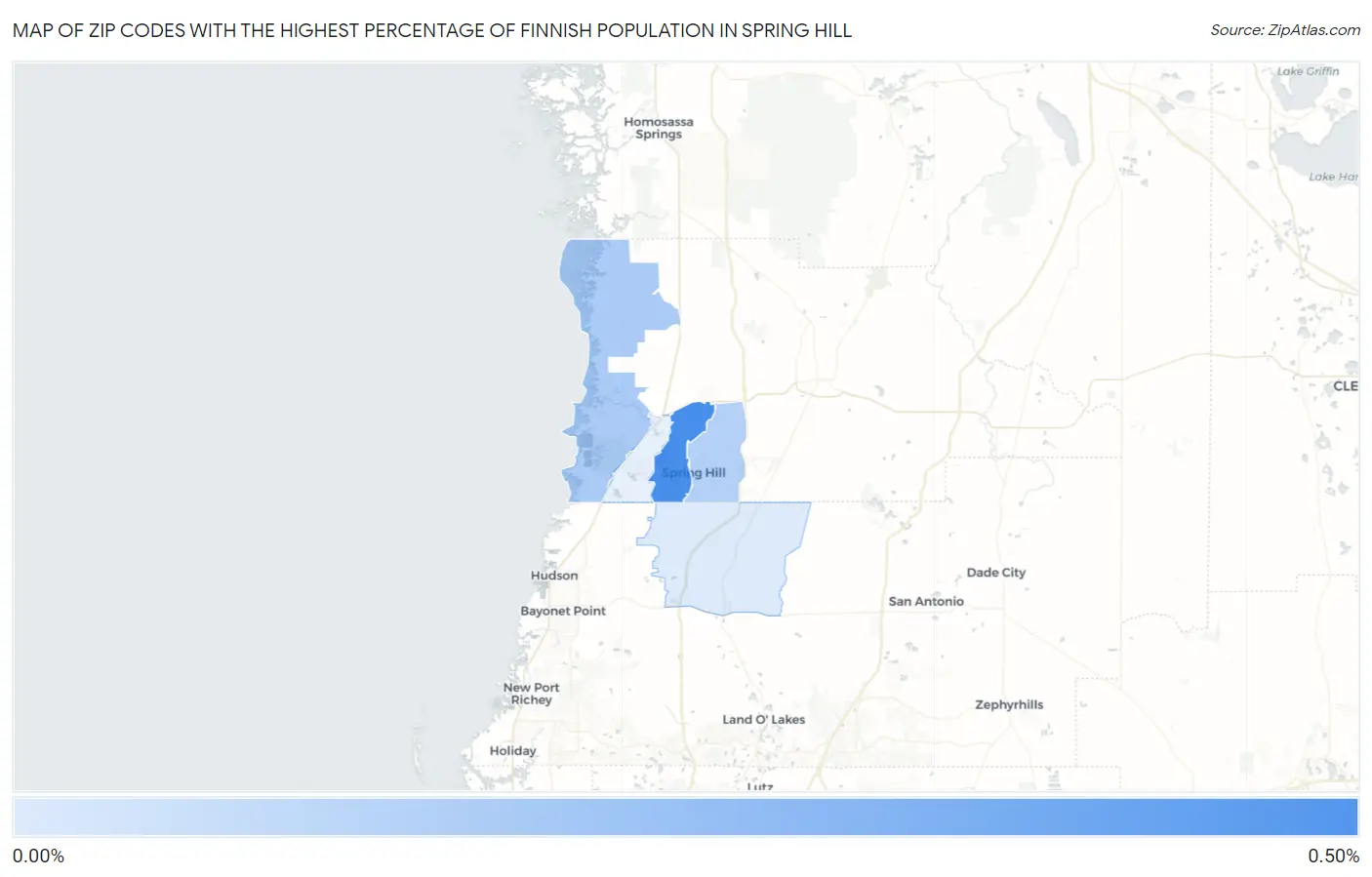 Zip Codes with the Highest Percentage of Finnish Population in Spring Hill Map