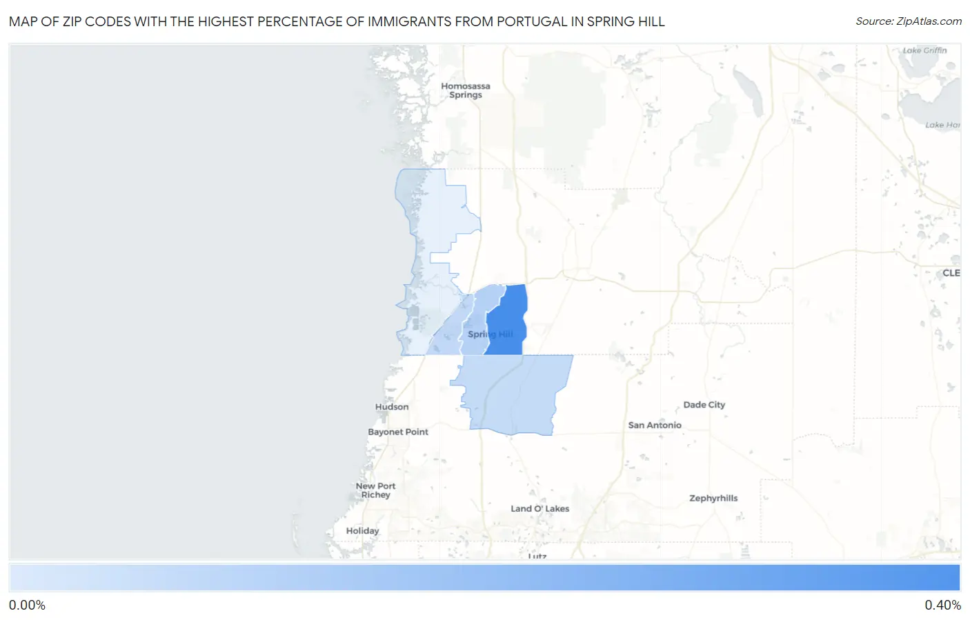 Zip Codes with the Highest Percentage of Immigrants from Portugal in Spring Hill Map