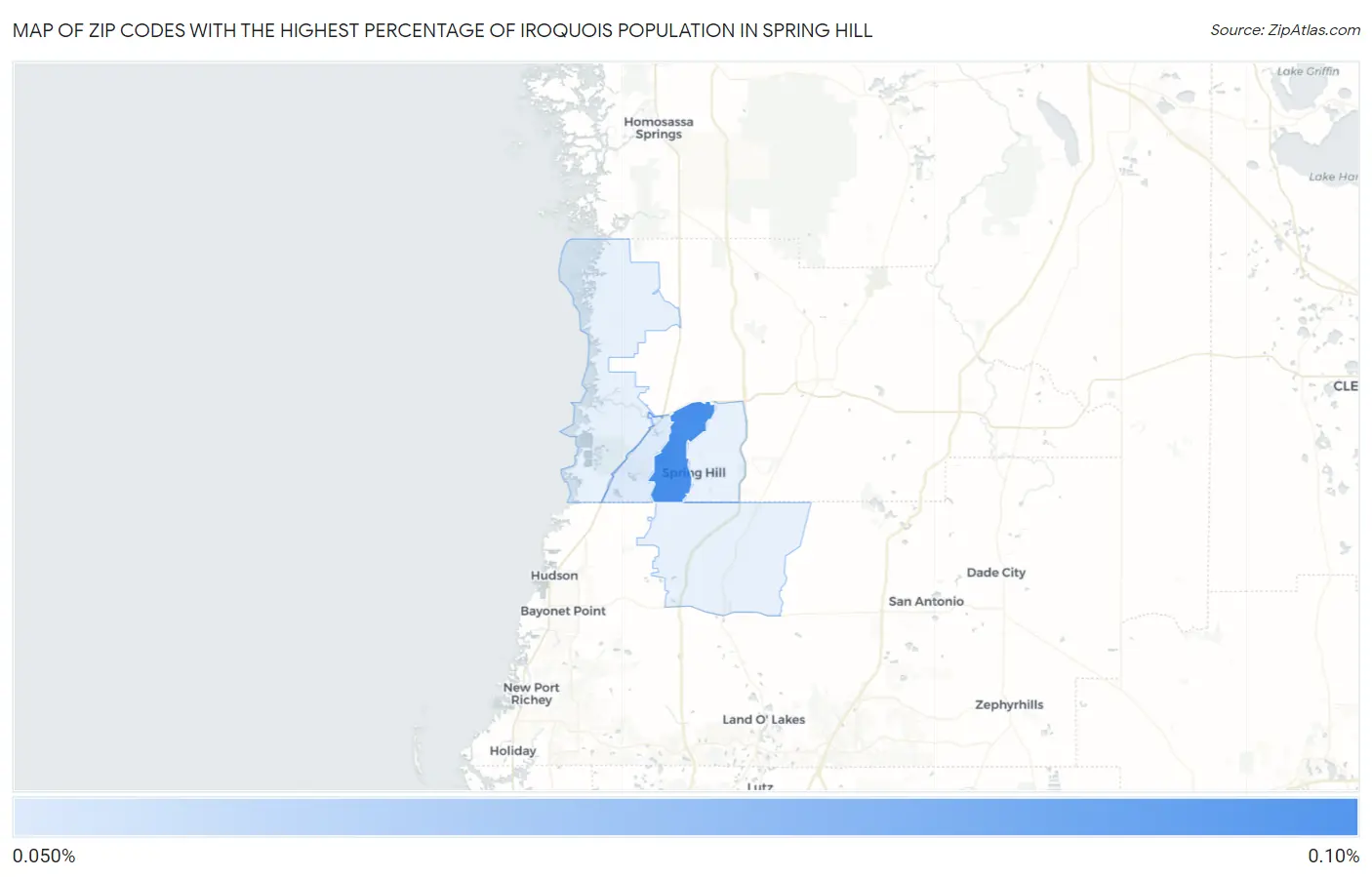 Zip Codes with the Highest Percentage of Iroquois Population in Spring Hill Map
