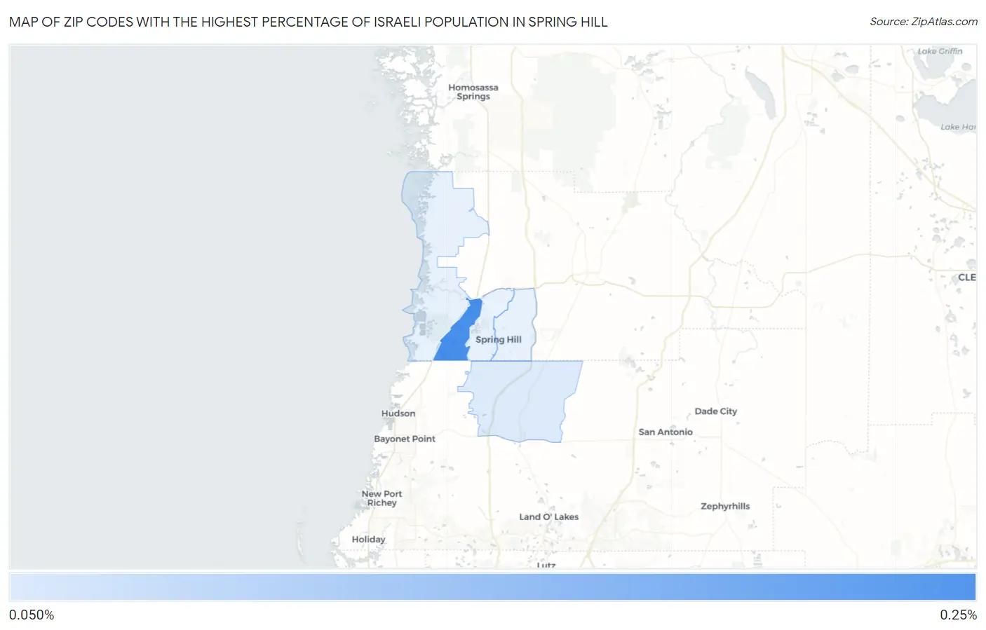 Zip Codes with the Highest Percentage of Israeli Population in Spring Hill Map