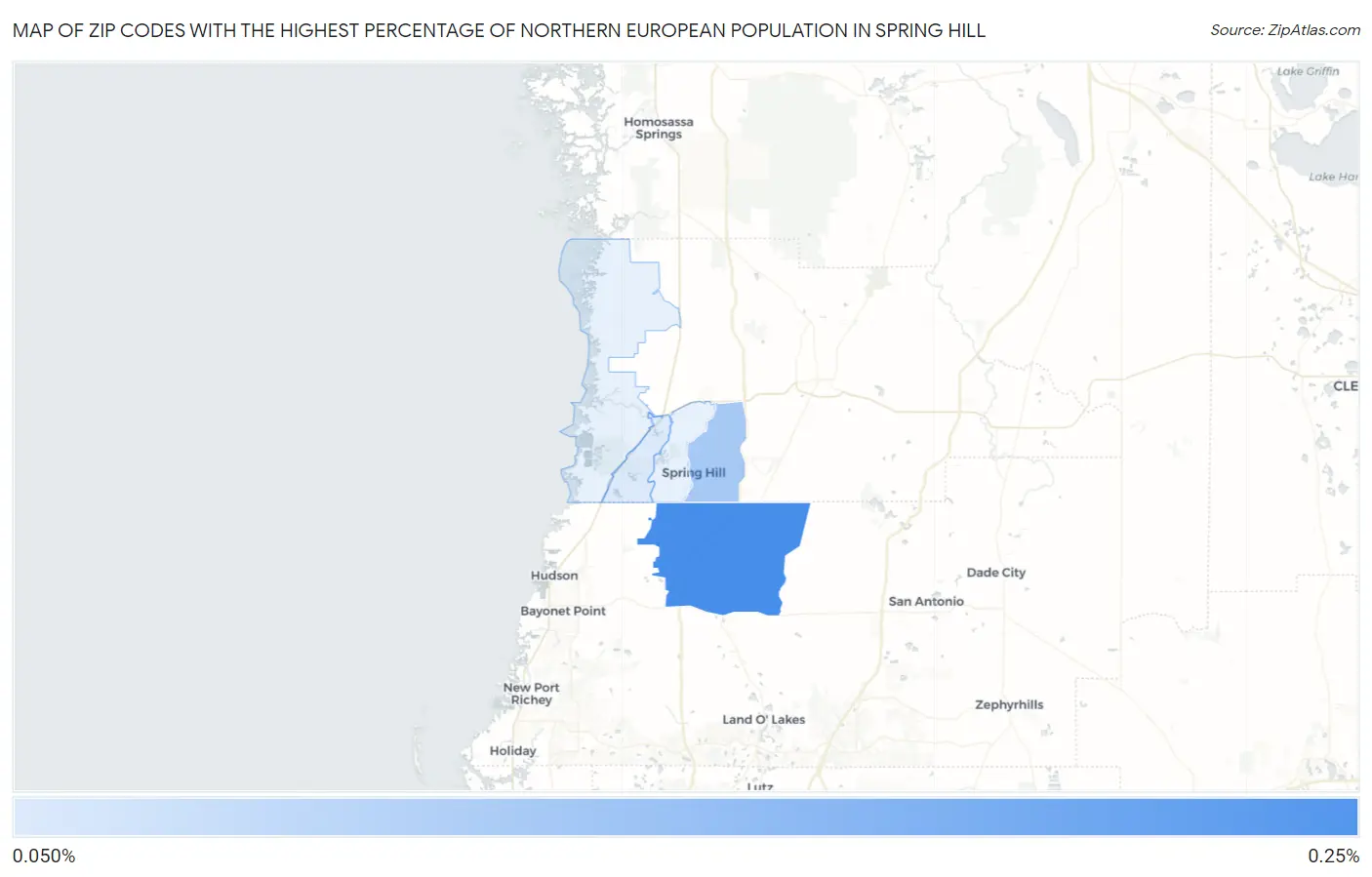 Zip Codes with the Highest Percentage of Northern European Population in Spring Hill Map