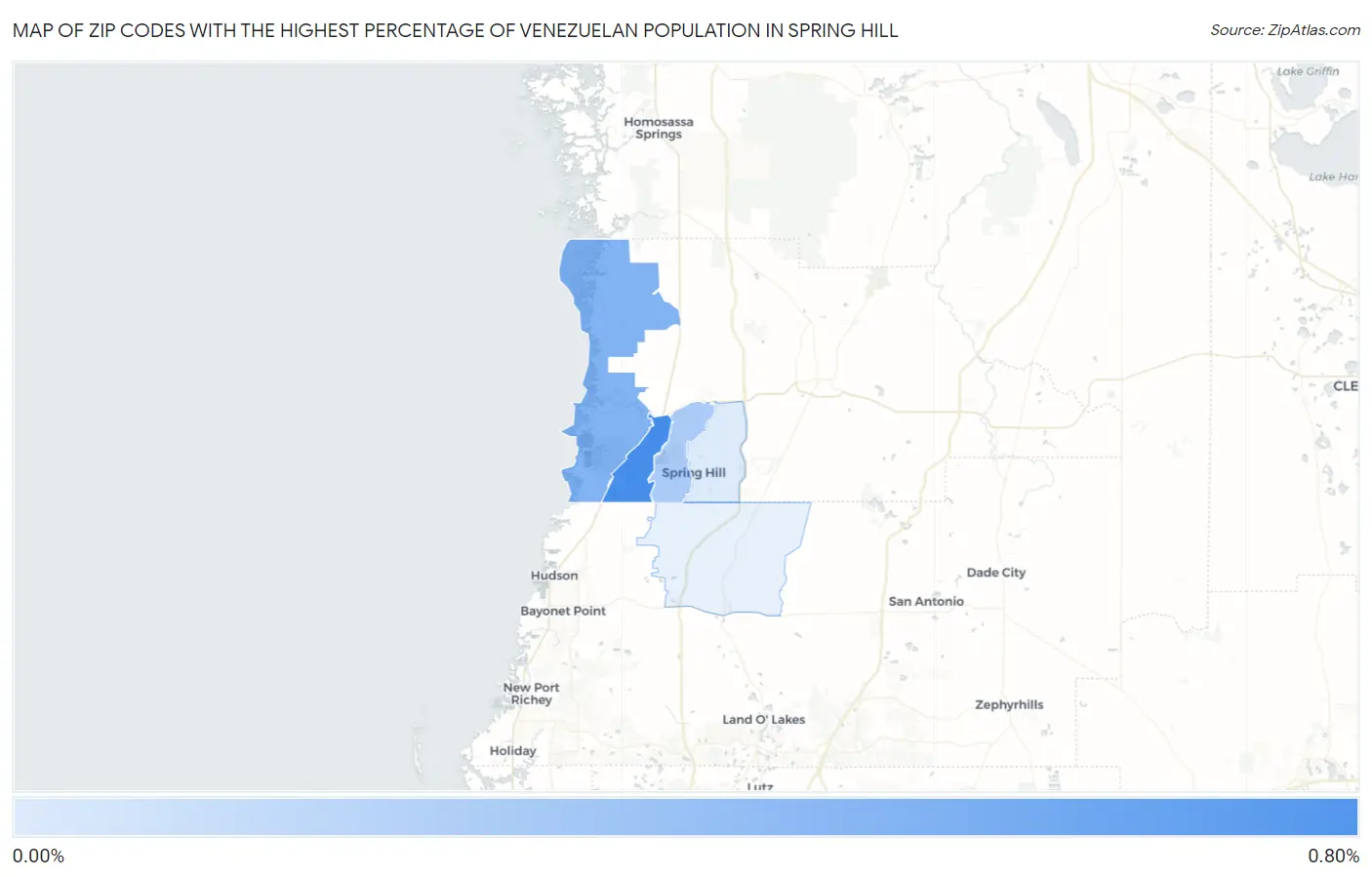 Zip Codes with the Highest Percentage of Venezuelan Population in Spring Hill Map