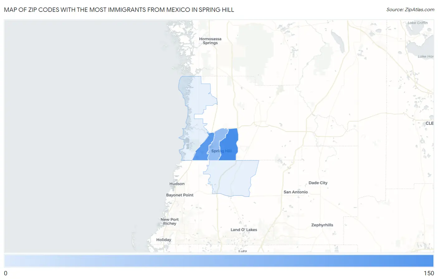 Zip Codes with the Most Immigrants from Mexico in Spring Hill Map
