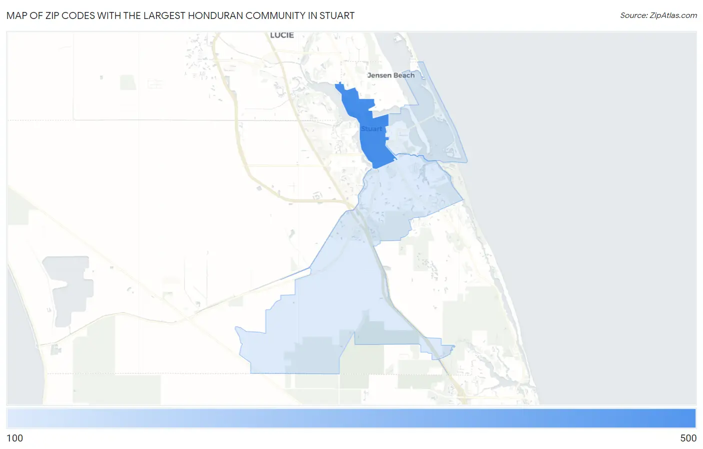 Zip Codes with the Largest Honduran Community in Stuart Map