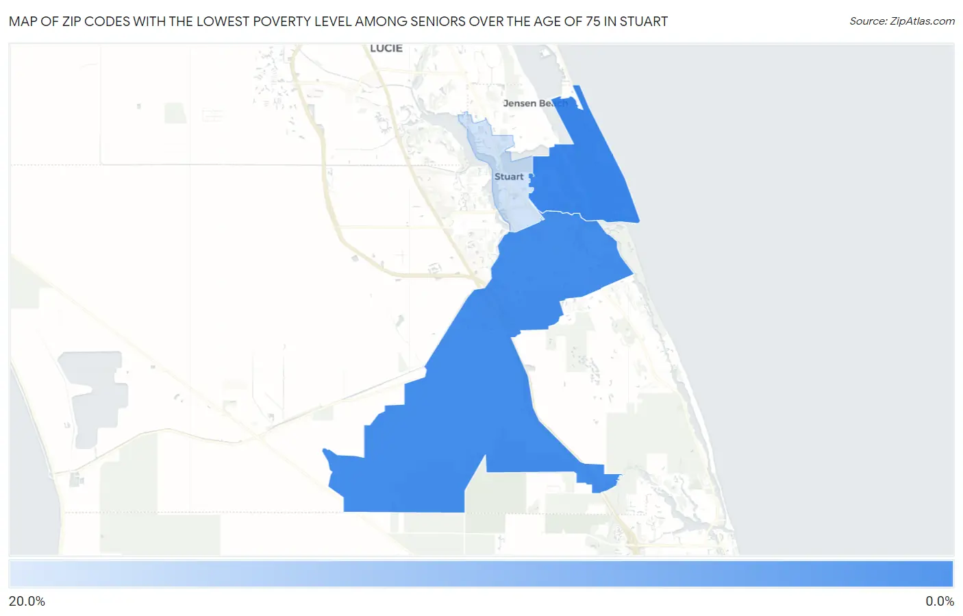 Zip Codes with the Lowest Poverty Level Among Seniors Over the Age of 75 in Stuart Map
