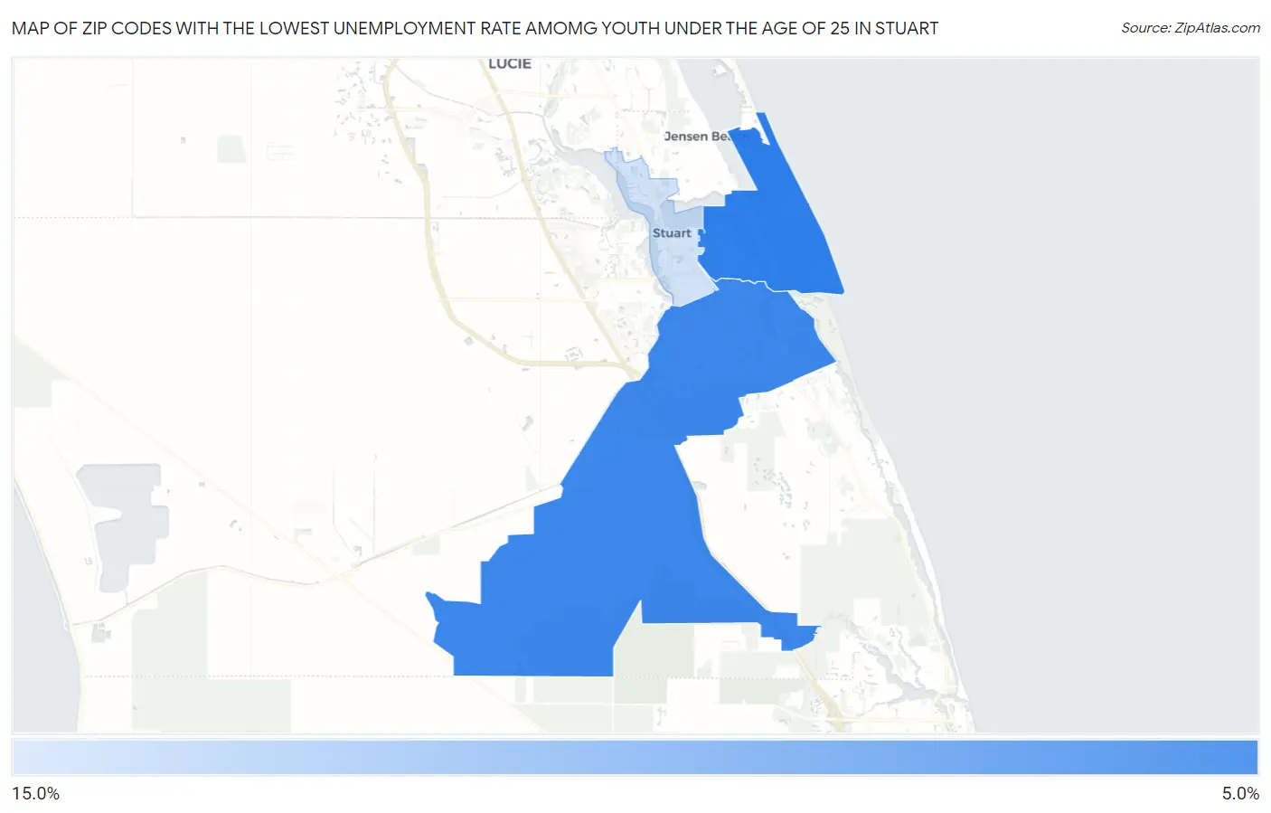 Zip Codes with the Lowest Unemployment Rate Amomg Youth Under the Age of 25 in Stuart Map