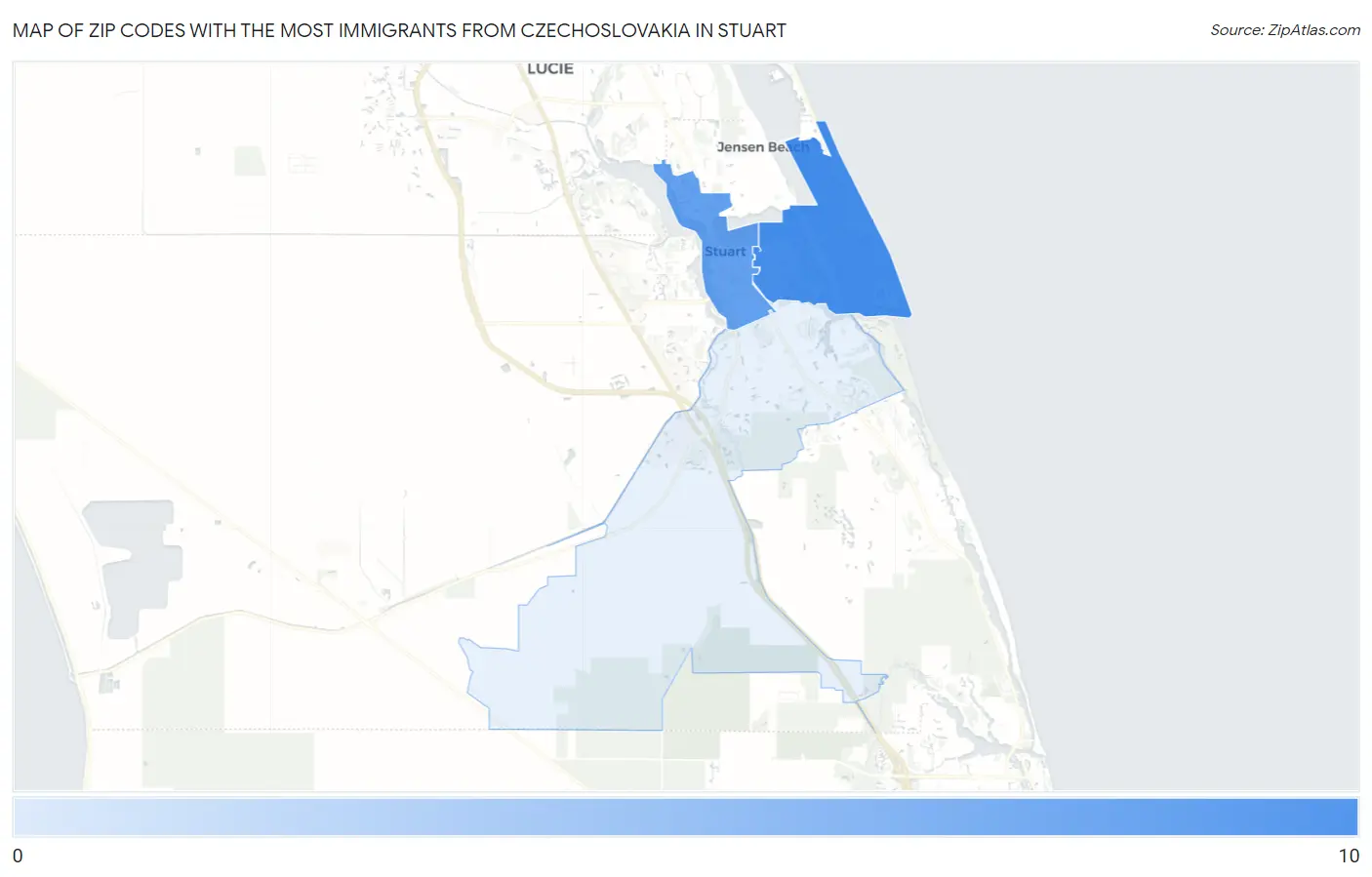 Zip Codes with the Most Immigrants from Czechoslovakia in Stuart Map