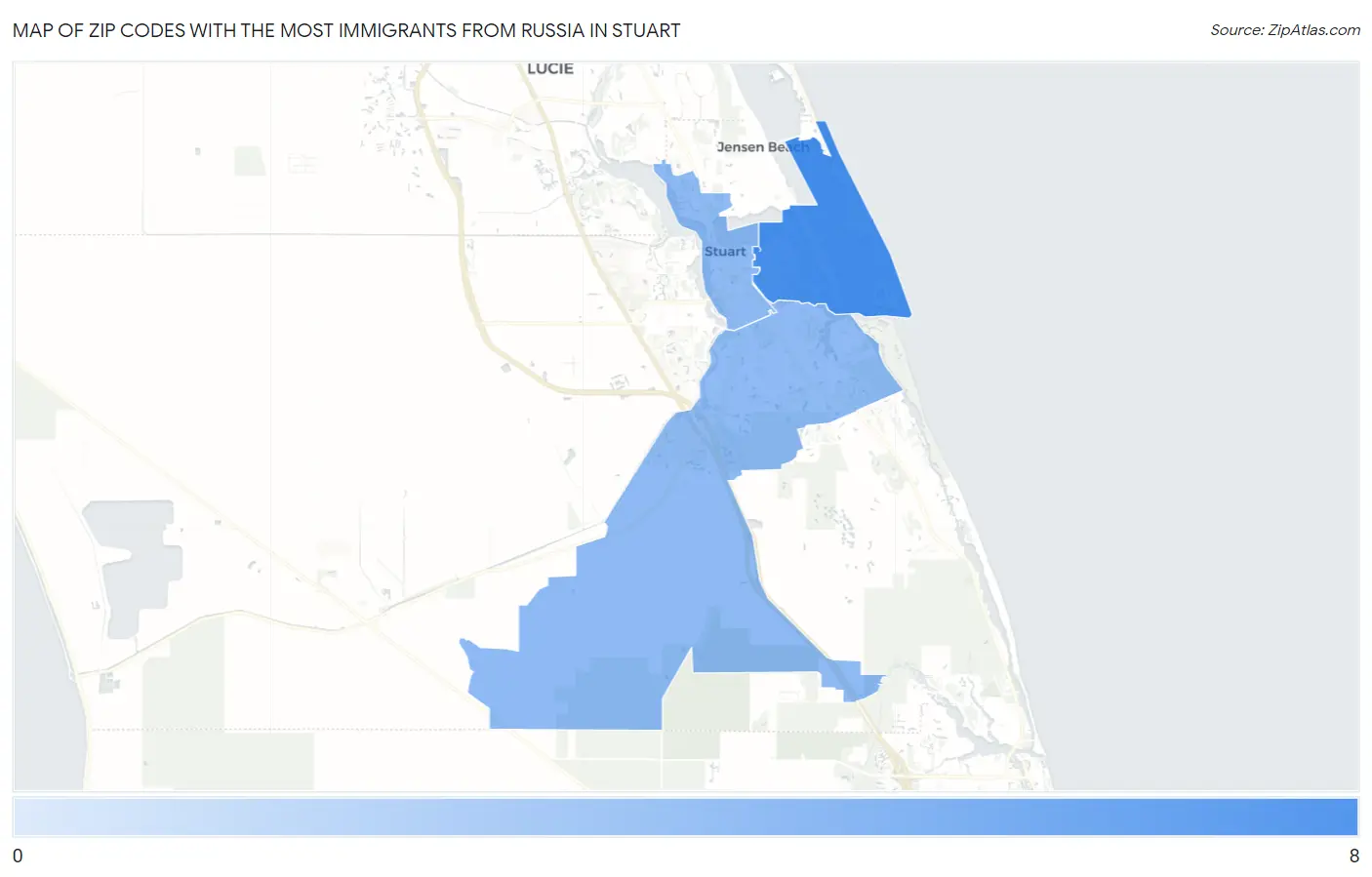 Zip Codes with the Most Immigrants from Russia in Stuart Map