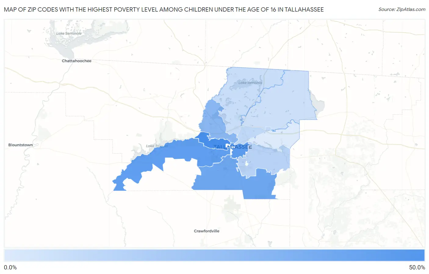 Zip Codes with the Highest Poverty Level Among Children Under the Age of 16 in Tallahassee Map