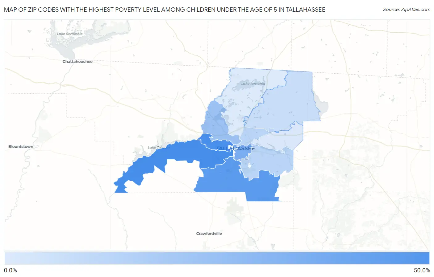 Zip Codes with the Highest Poverty Level Among Children Under the Age of 5 in Tallahassee Map