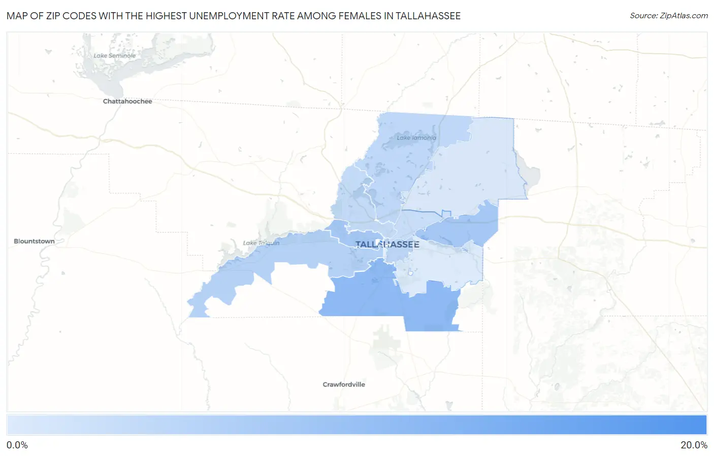Zip Codes with the Highest Unemployment Rate Among Females in Tallahassee Map