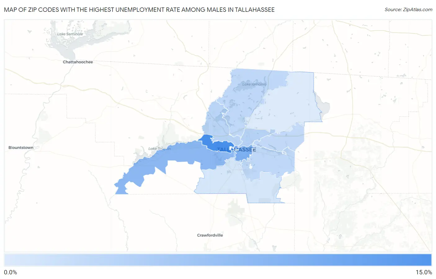 Zip Codes with the Highest Unemployment Rate Among Males in Tallahassee Map