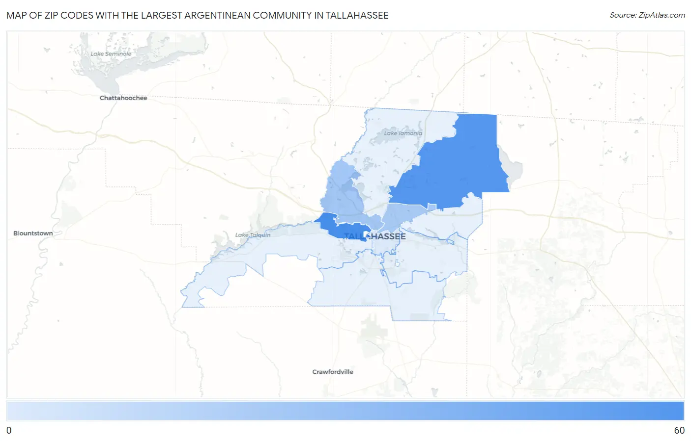 Zip Codes with the Largest Argentinean Community in Tallahassee Map