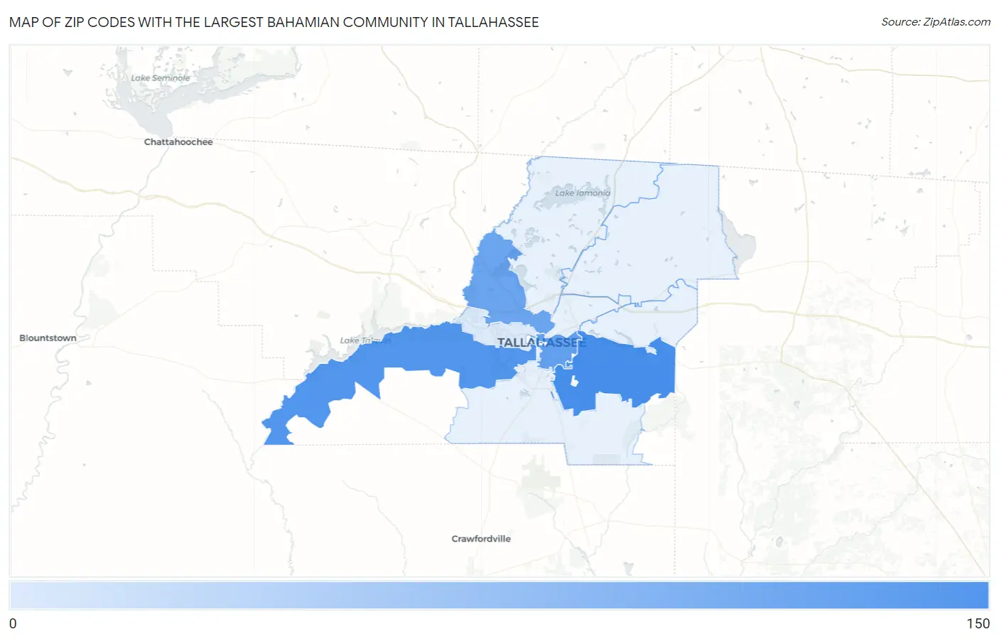 Zip Codes with the Largest Bahamian Community in Tallahassee Map