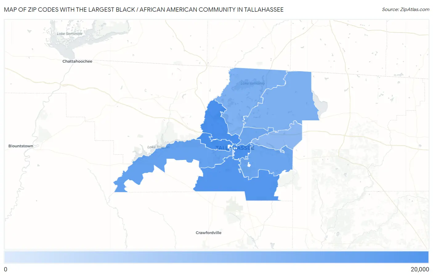 Zip Codes with the Largest Black / African American Community in Tallahassee Map