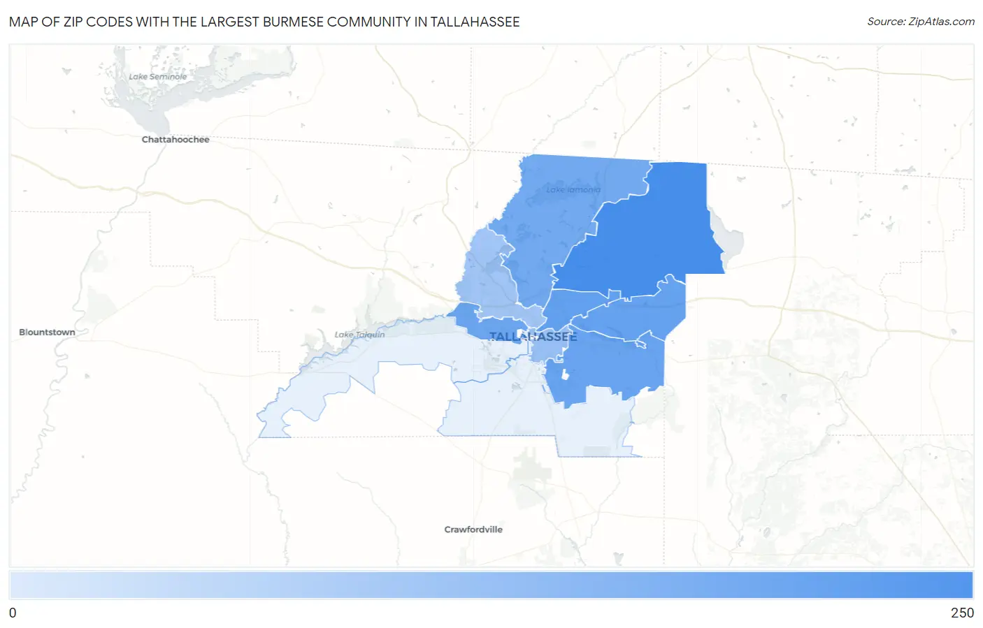 Zip Codes with the Largest Burmese Community in Tallahassee Map