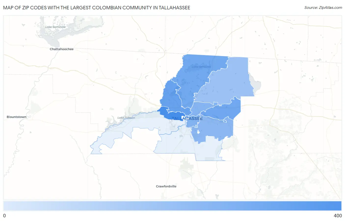 Zip Codes with the Largest Colombian Community in Tallahassee Map