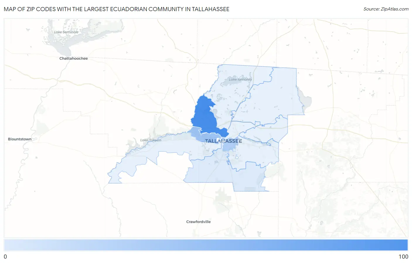 Zip Codes with the Largest Ecuadorian Community in Tallahassee Map