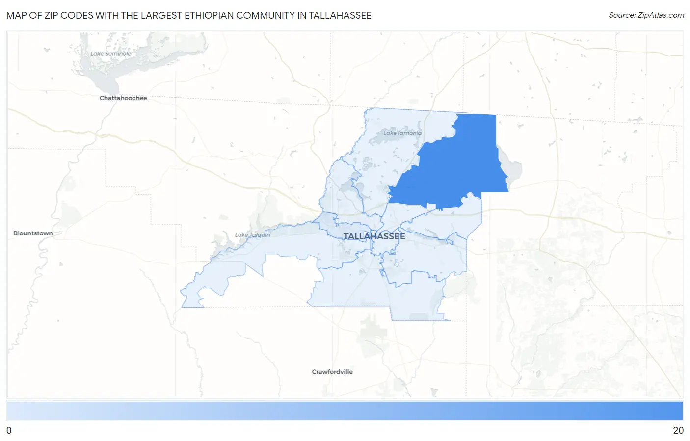 Zip Codes with the Largest Ethiopian Community in Tallahassee Map