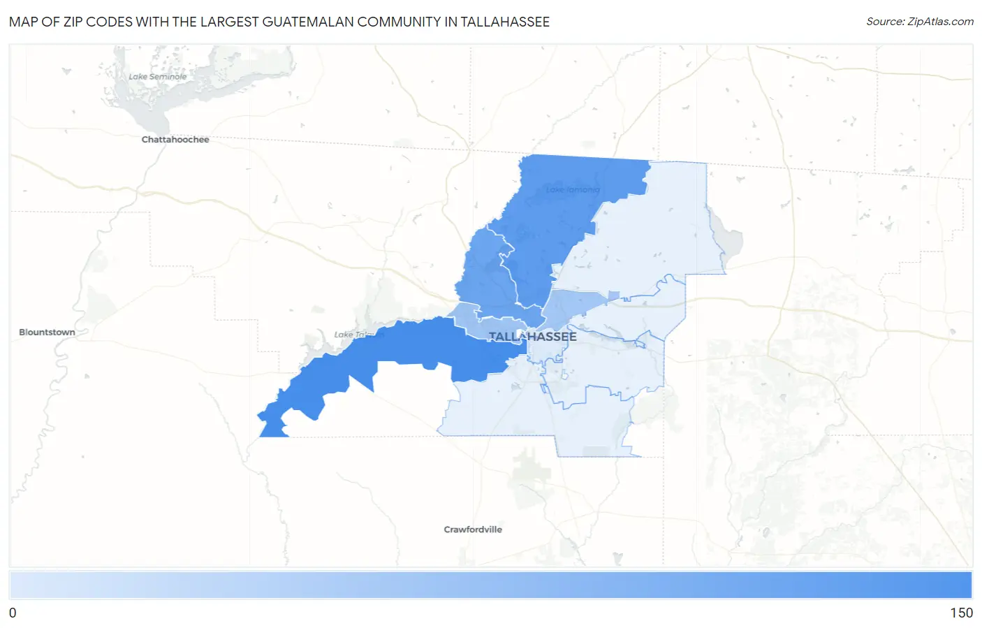 Zip Codes with the Largest Guatemalan Community in Tallahassee Map